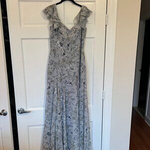 Jenny Yoo Blue Floral Floor Length Dress Size 8